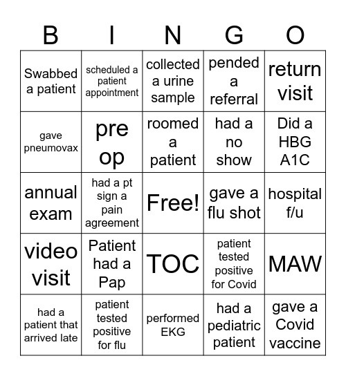 MA Week Bingo Card