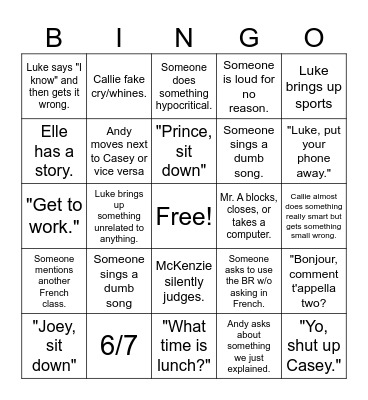 French II B3 Bingo Card