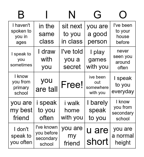 How well do I know you Bingo Card