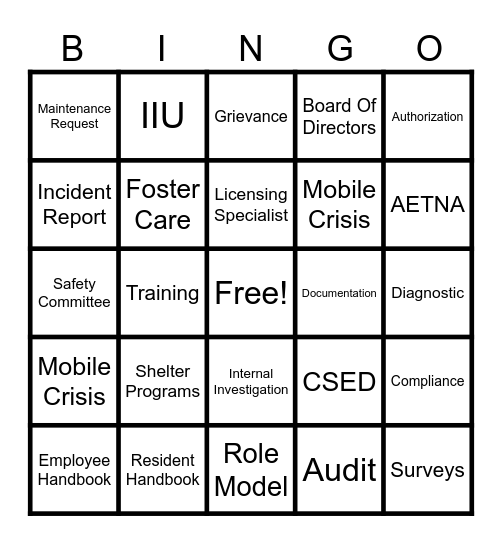 Compliance Bingo Card