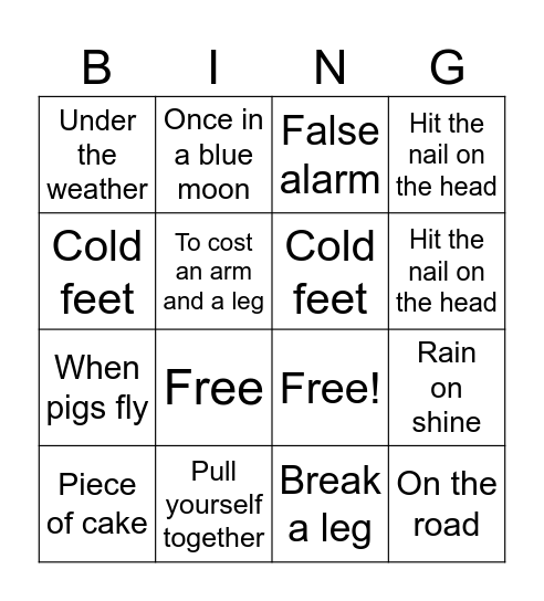 IDIOMS Bingo Card