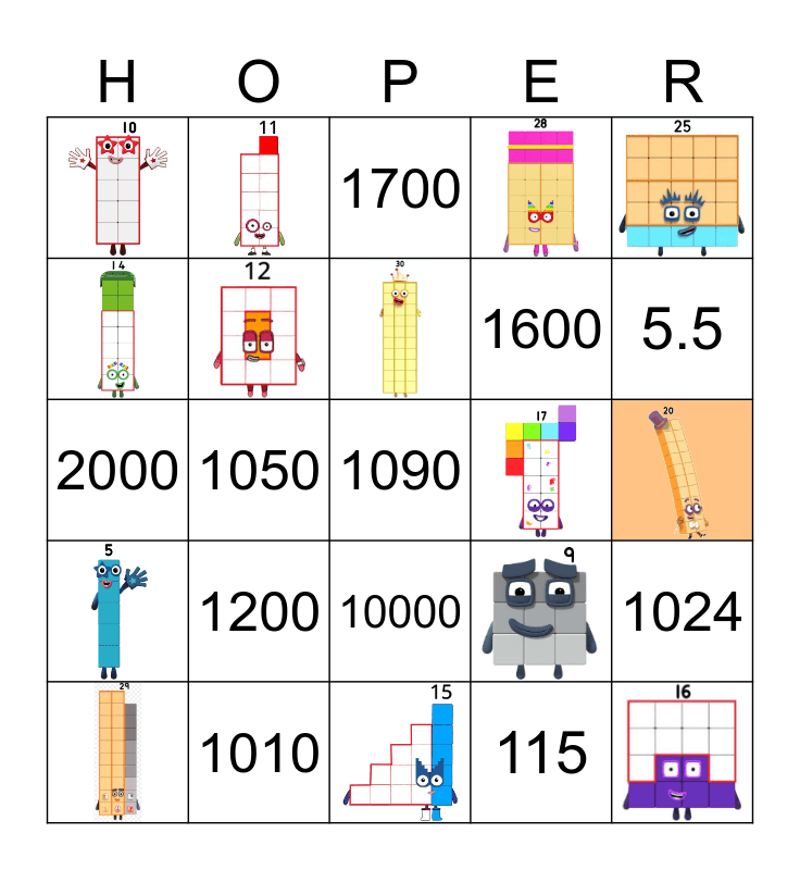 Number blocks Bingo Card