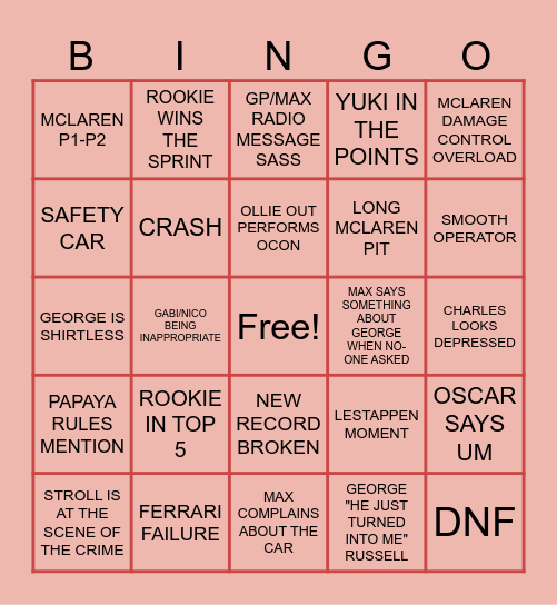 RACE WEEEEEEEEEEEK Bingo Card