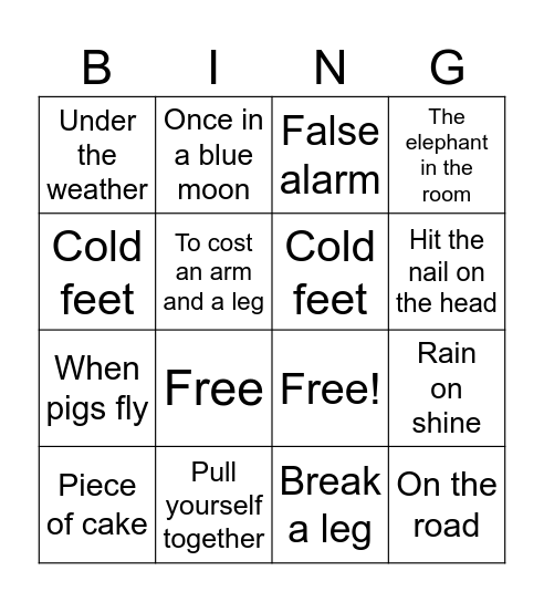 IDIOMS Bingo Card