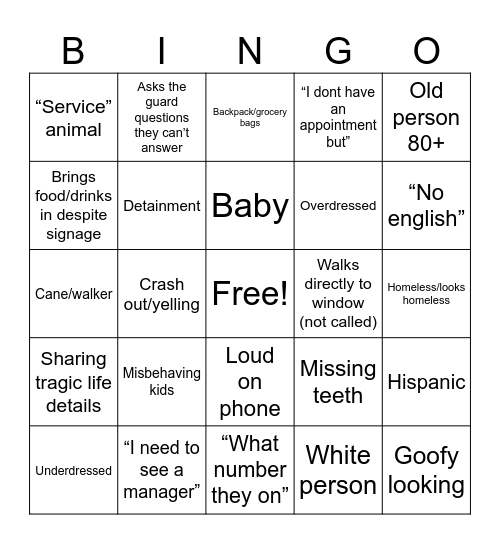 Social Security Office Bingo Card