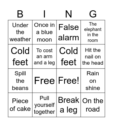 IDIOMS Bingo Card