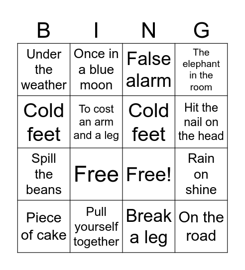 IDIOMS Bingo Card