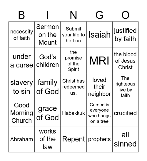 Pastor Bingo Card