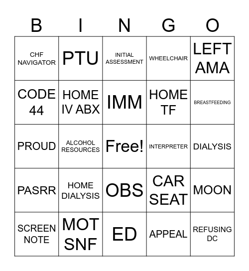 CASE MANAGEMENT Bingo Card