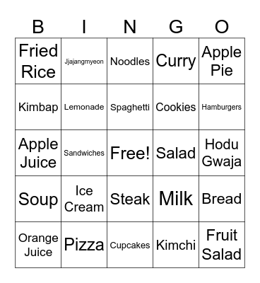 Food Bingo Card