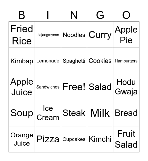 Food Bingo Card