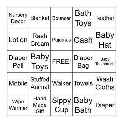 BABY GIFT BINGO Card