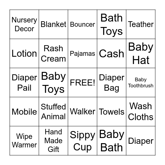 BABY GIFT BINGO Card