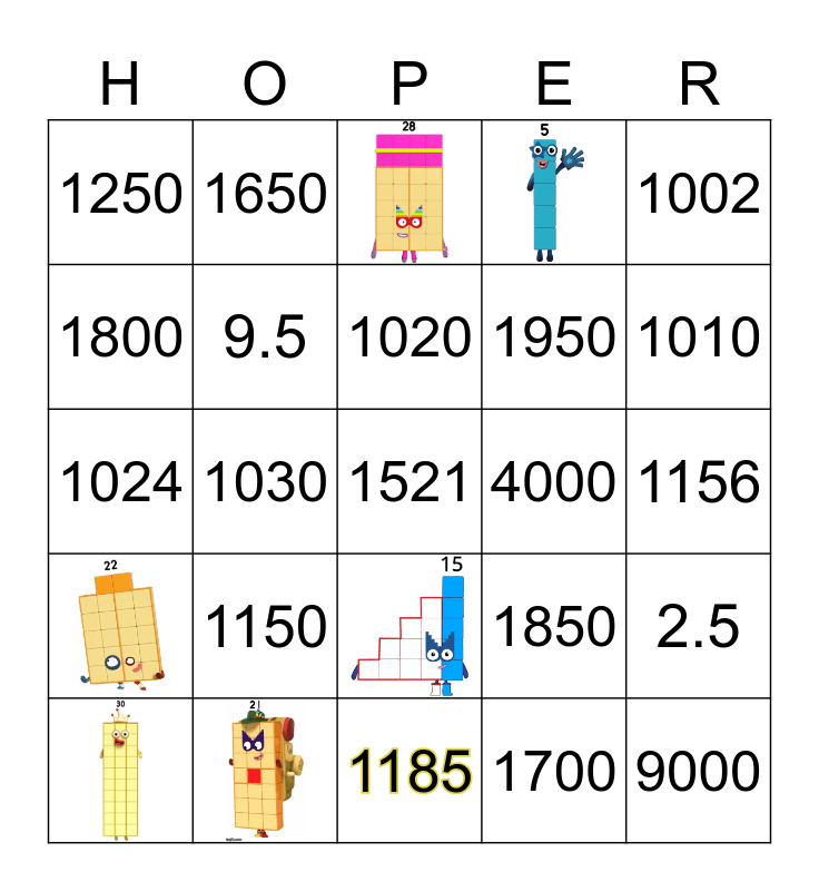 Number blocks Bingo Card
