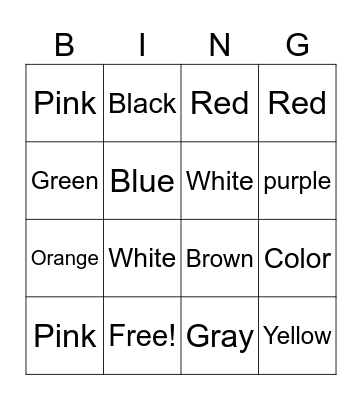 Colors Bingo Card