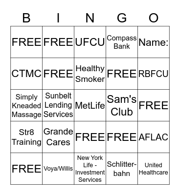 Benefits Fair 2016 Bingo Card