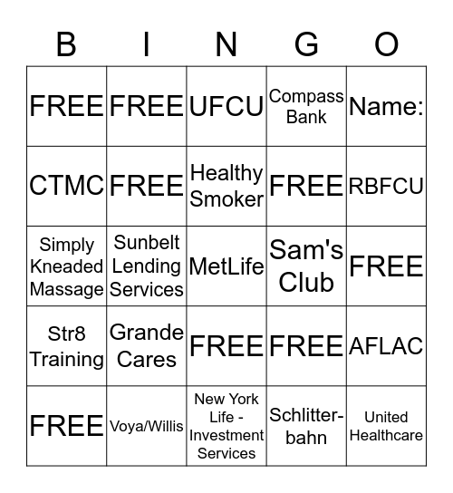 Benefits Fair 2016 Bingo Card