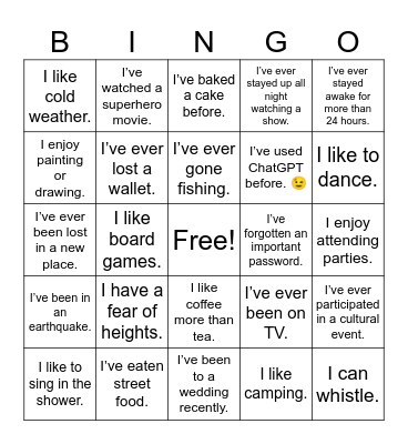 Untitled Bingo Card