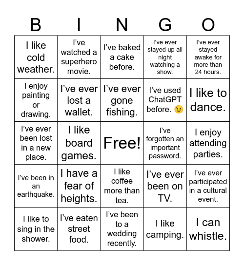 Untitled Bingo Card