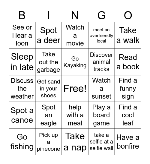 Cabin Bingo Card