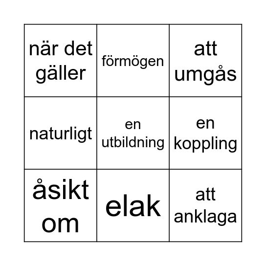 Lektion 3 Bingo Card