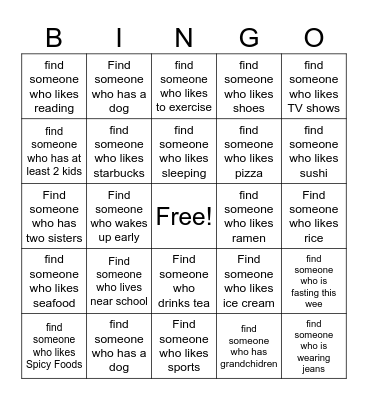 Find Someone Bingo Card