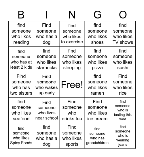 Find Someone Bingo Card