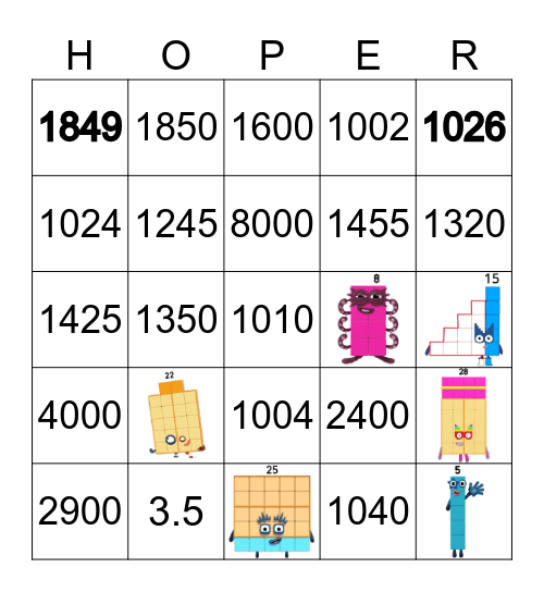 Number blocks Bingo Card