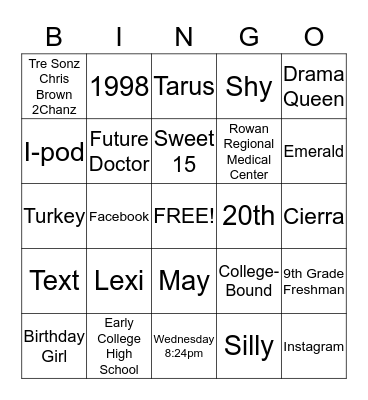 Alexus Bingo Card