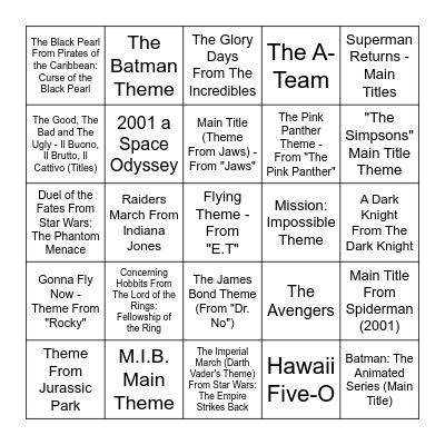 Movies and TV Speed Round Bingo Card