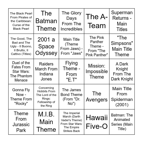 Movies and TV Speed Round Bingo Card