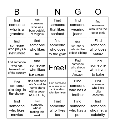 Find Someone Who.... Bingo Card