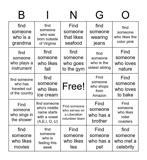 Find Someone Who.... Bingo Card