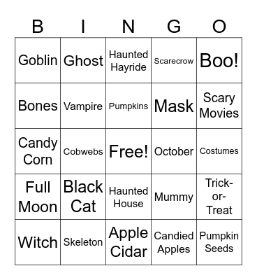 Halloween Bingo! Bingo Card