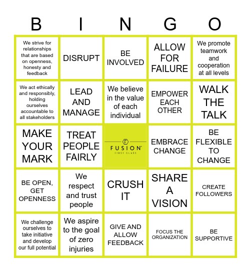 FusionPKG Bingo Card