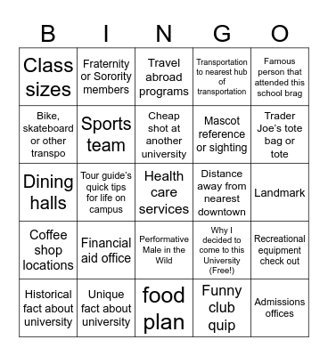 AVID 12 College Tour Bingo Card