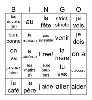 Les Invitations Bingo Card