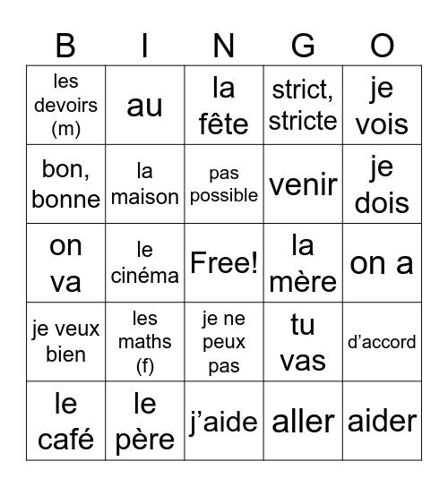 Les Invitations Bingo Card