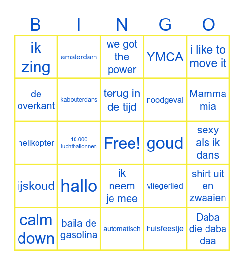 SWINGO BINGO Card