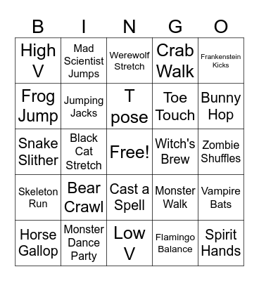 Halloween Cheer/Workout Card Bingo Card