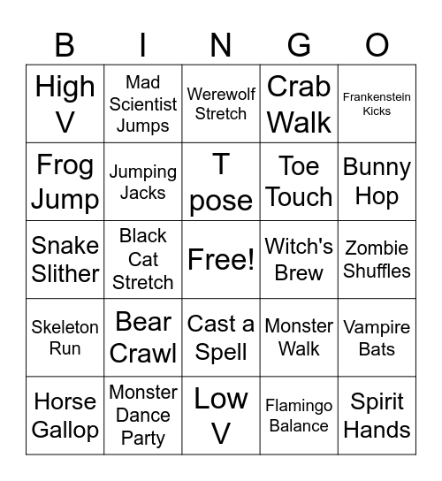 Halloween Cheer/Workout Card Bingo Card