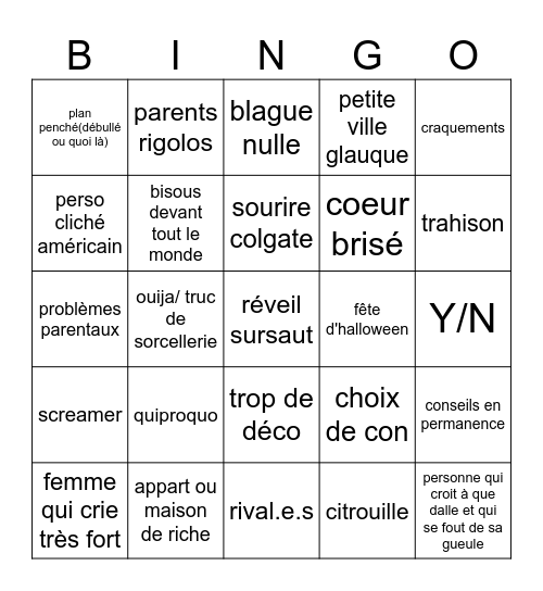Bingo telefilm malediction campus Bingo Card