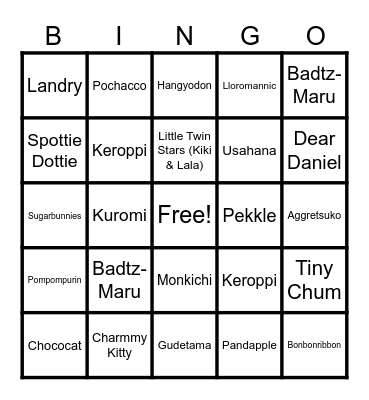 Hello Kitty and Friends Bingo Card