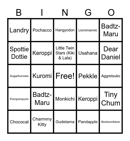 Hello Kitty and Friends Bingo Card