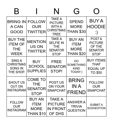 Senator Stop Bingo Card Bingo Card