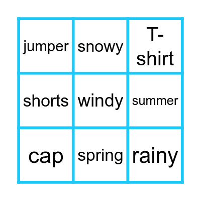 Clothes, seasons and weather Bingo Card