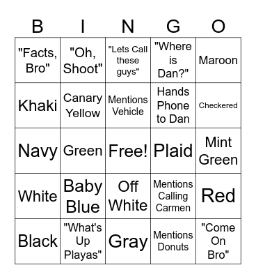 Controls Dept. Bingo Card