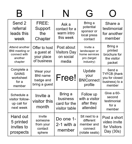BNI BINGO Card
