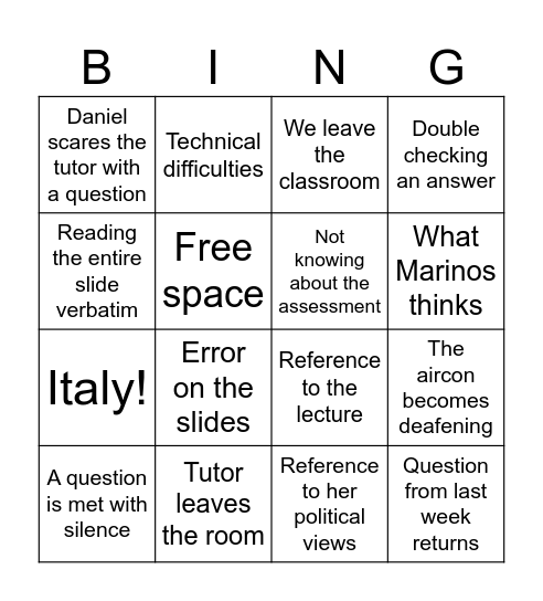 Public Law Bingo Card