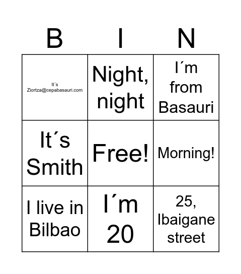 Greetings Bingo Card